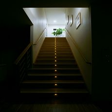 川越の家：木製箱型階段蹴込み板にナイトライト仕様（ルーチ製品）