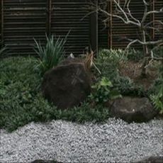 nikeデザインポイント：あきづの邸宅での和庭庭石にさりげなく『とんぼ』を彫り忍ばせた〔蜻蛉＝勝虫〕